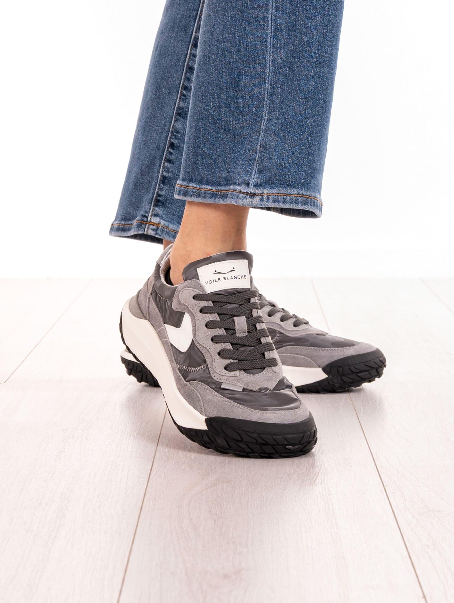 Sneakers Club Act Voile Blanche in Suede e Nylon Piombo e Argento CLUBACTWLEADSILVER Voile Blanche