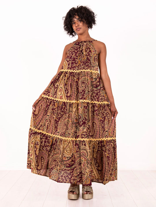 Eva Four Stroke Dress in Bordeaux Cotton