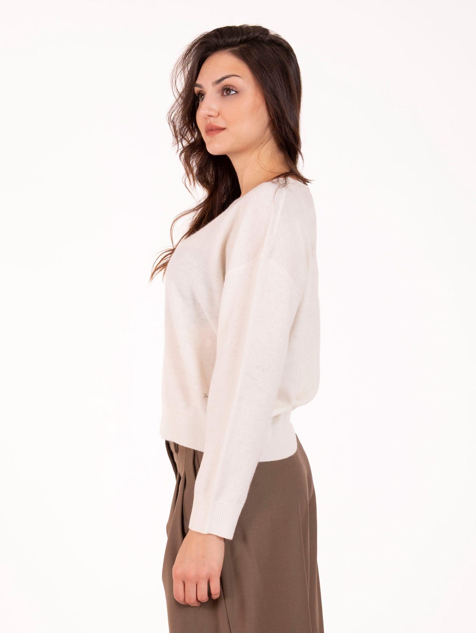 Pull Girocollo White Wise in Cachemire Panna WW2014291 White Wise