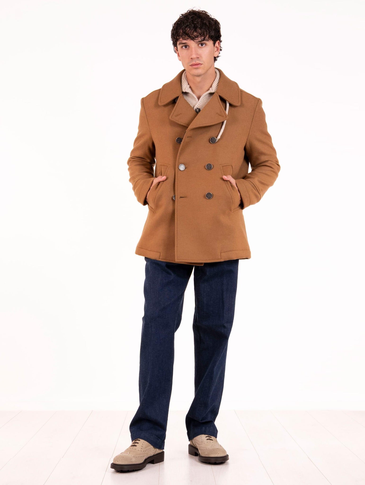 Peacot Camplin Squadron in Lana Vergine e Cashmere Cammello SQUADRON-KCM Camplin