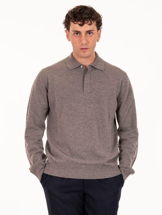 Alpha Studio Polo in Geelong Wool Taupe