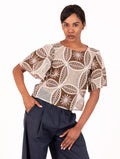 T-shirt Traffic People in Cotone Crochet Panna e Marrone