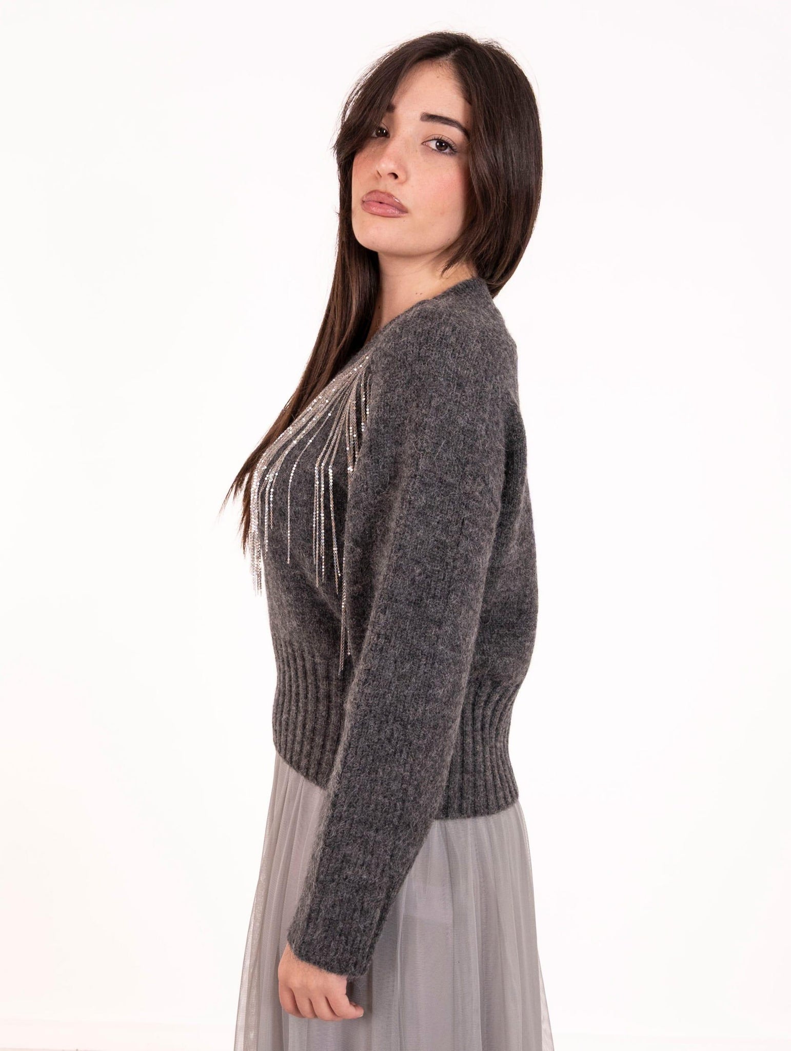 Pull Alpha Studio Catene in Lana e Alpaca Grigio AD-44102005 Alpha Studio