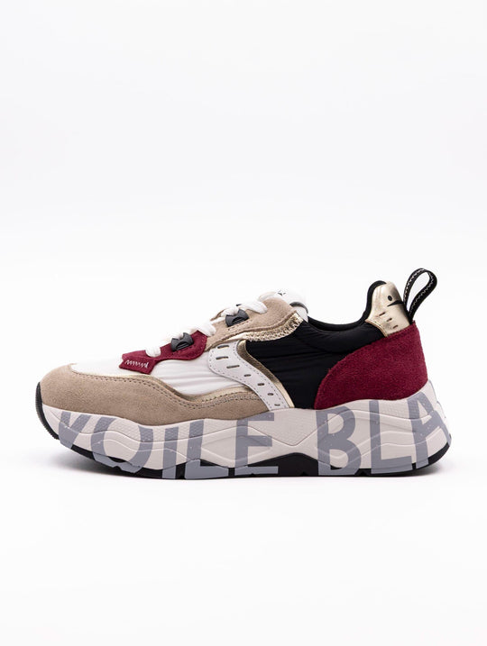 Sneakers Club Voile Blanche in Suede and Nylon Beige and Ruby