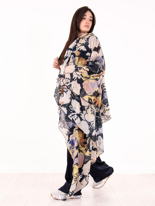 Alessia Santi Stola aus ecrufarbenem und blauem Baumwollstoff
