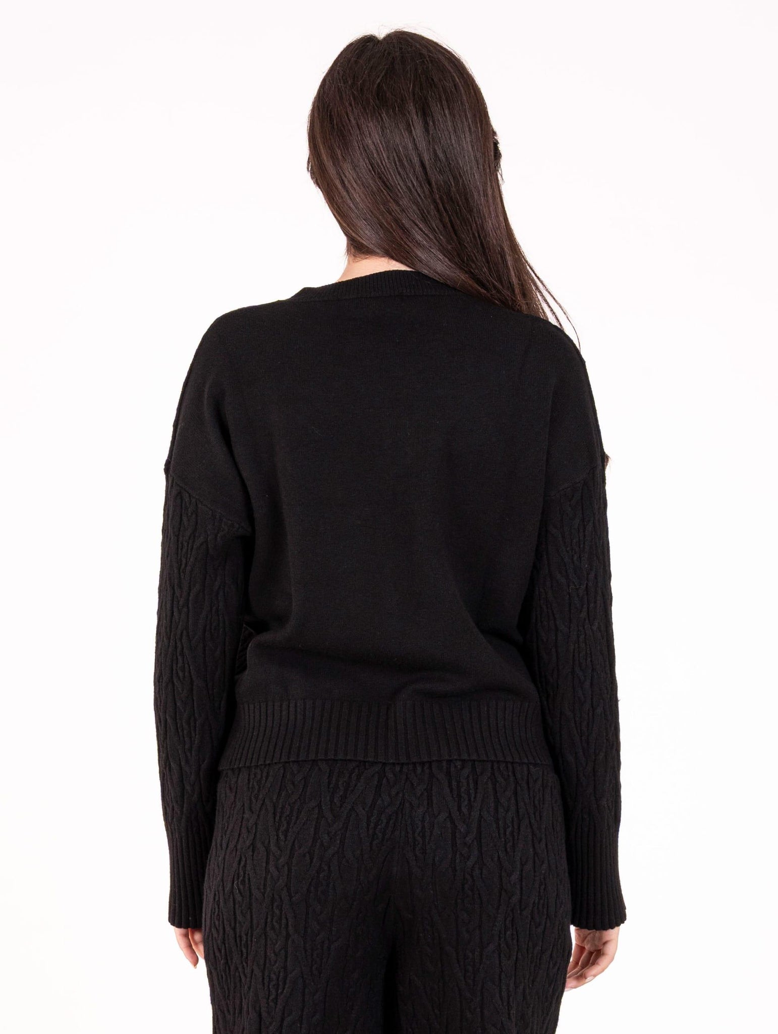 Pull Girocollo White Wise in Misto Viscosa Trecce Nero WW201251 White Wise