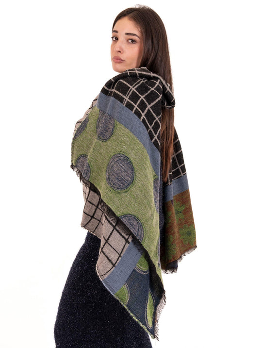 Alessia Santi Scarf Wine and Blue Pattern