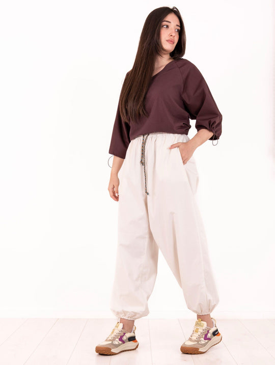 Pantalone Parachute Roy Roger's in Cotone Bianco