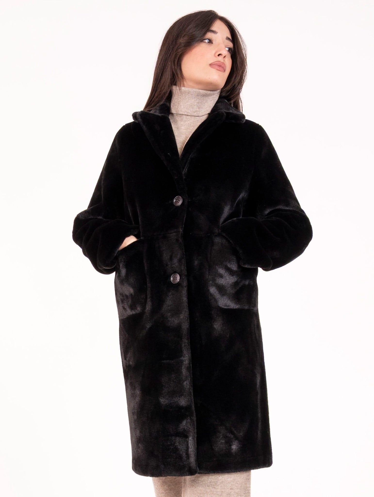 Cappotto Eco Pelliccia Leon e Loulou Nero L500CAMO00024 Leon & Loulou