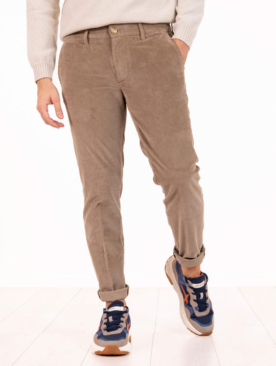 Pantalone Re-Hash in Cotone e Lyocell a Costine Taupe
