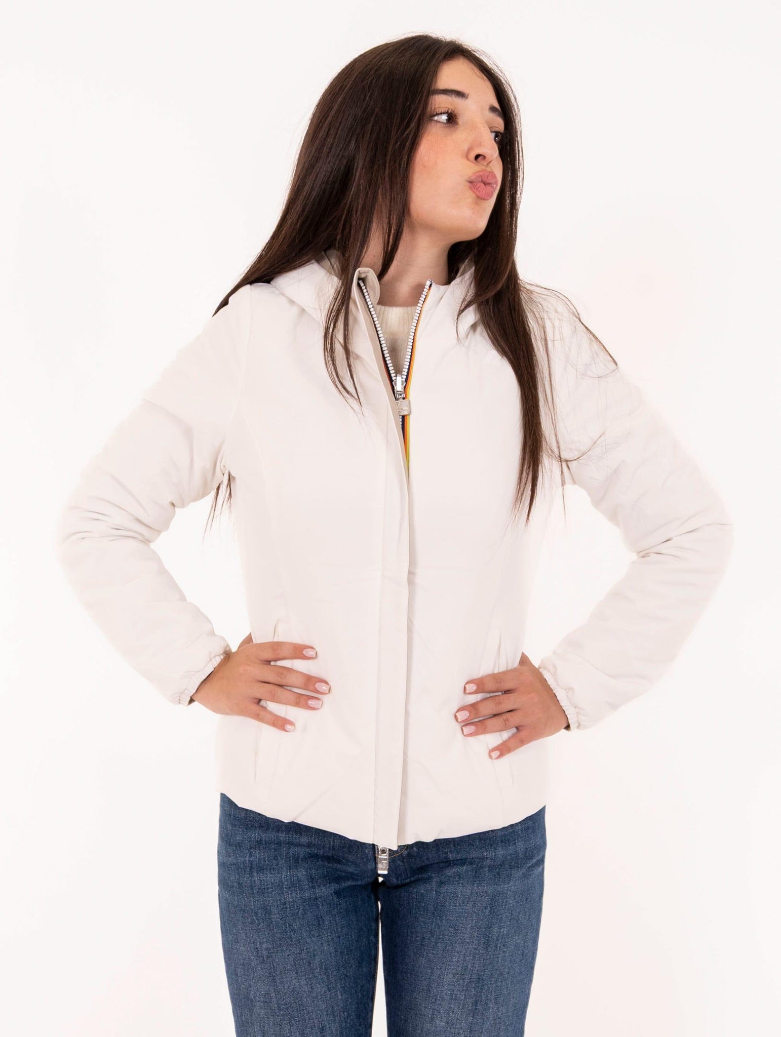 Giacca K-Way Lily Reversibile Beige e Bianco K6128TWBBA K-Way