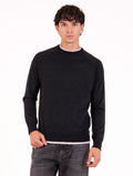 Eleventy Milano Crew Neck Sweater in Anthracite and Cream Wool