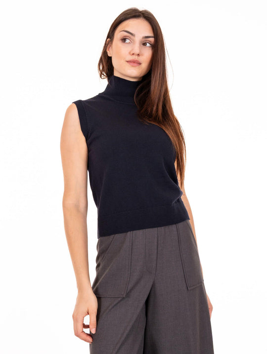 Lupetto Ärmelloses Alpha Studio aus Merinowolle Nachtblau