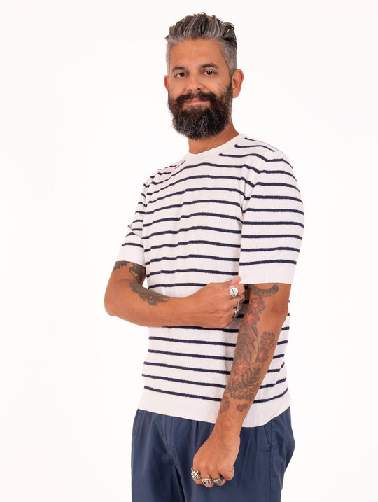 T-Shirt Circolo 1901 in Cotone Organico Effetto Spugn Bianco e Blu