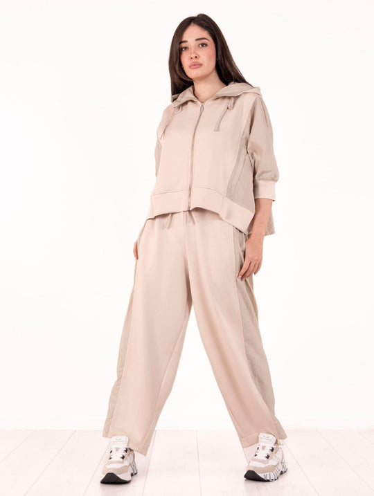 Meimeij Bimaterial Almond Zip Sweatshirt