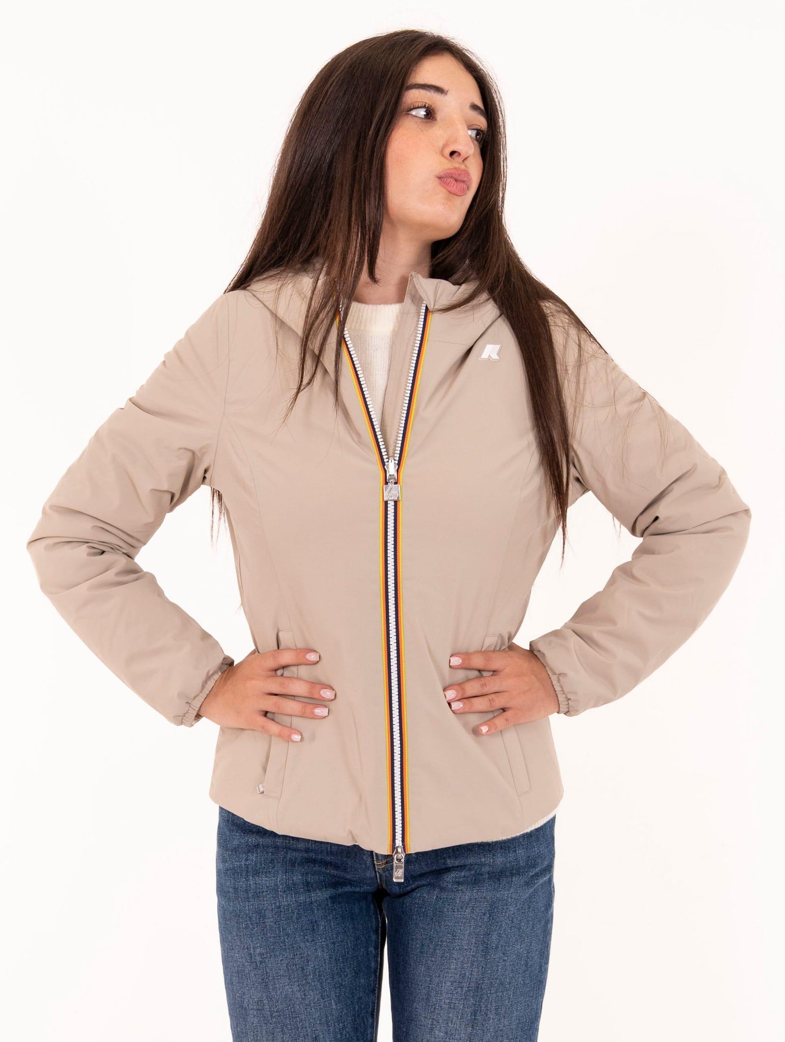 Giacca K-Way Lily Reversibile Beige e Bianco K6128TWBBA K-Way