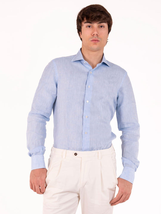 Camicia Borriello Napoli in Lino Celeste