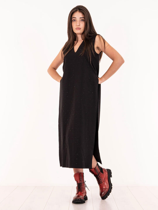 Kleid mit Schlitz Meimeij Scuba Strass Schwarz