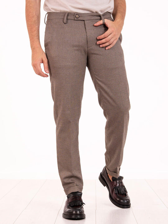 Pantalone Re-Hash in Misto Viscosa Pied de Poule Beige e Marrone