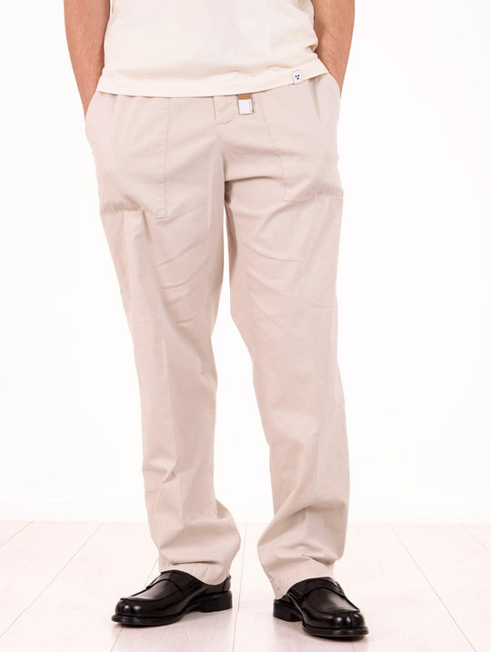 White Sand Pants in Beige Cotton and Linen