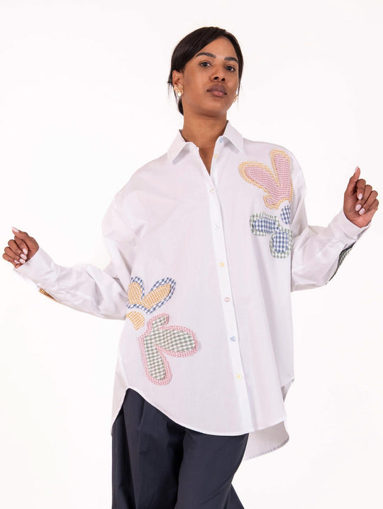 Camicia Over Bye con Patch in Cotone Bianco
