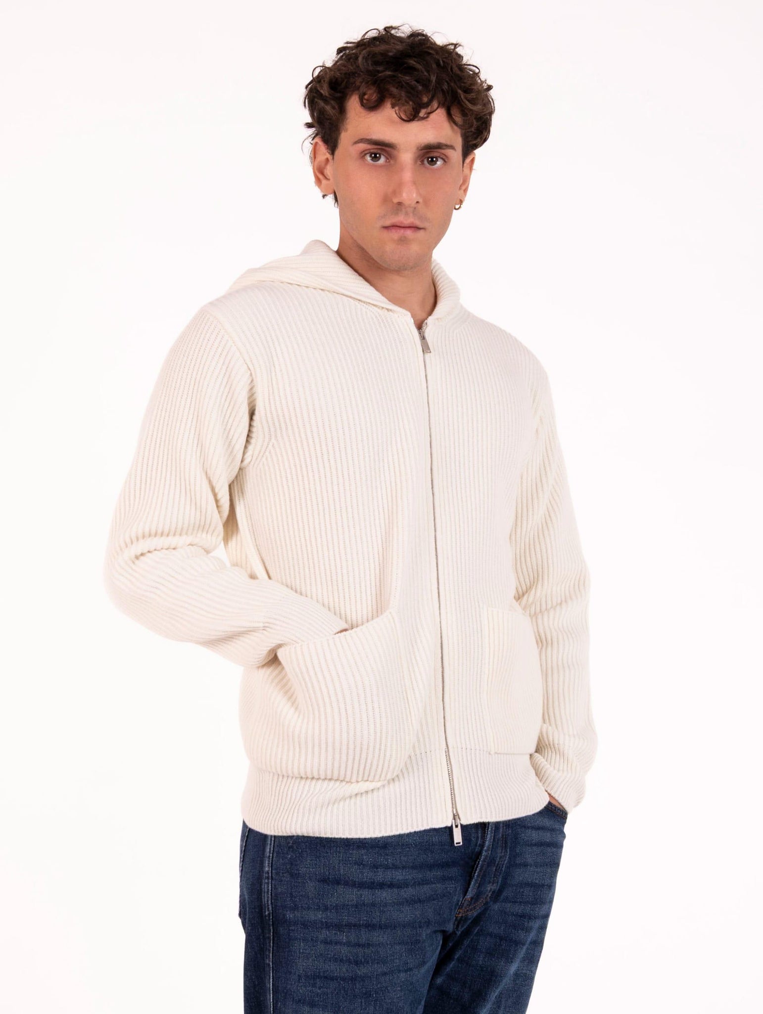 Cardigan Lardini con Zip in Lana Vergine e Cashmere Panna AALMML424120 Lardini