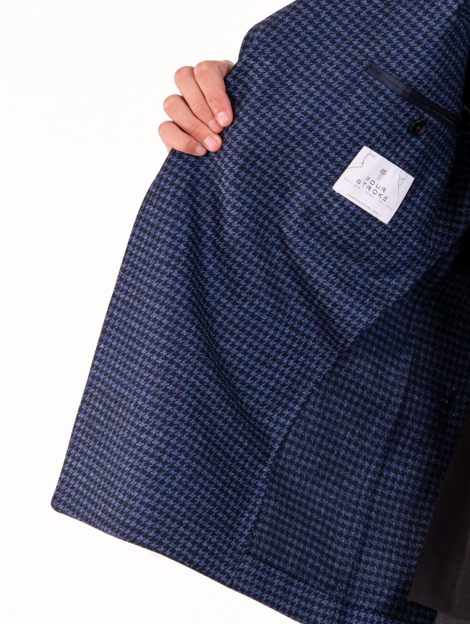 Giacca Sartoriale Doppiopetto Four Stroke in Lana Vergine e Seta Pied de Poule Navy e Blu PARIGI2/13137254 Four Stroke