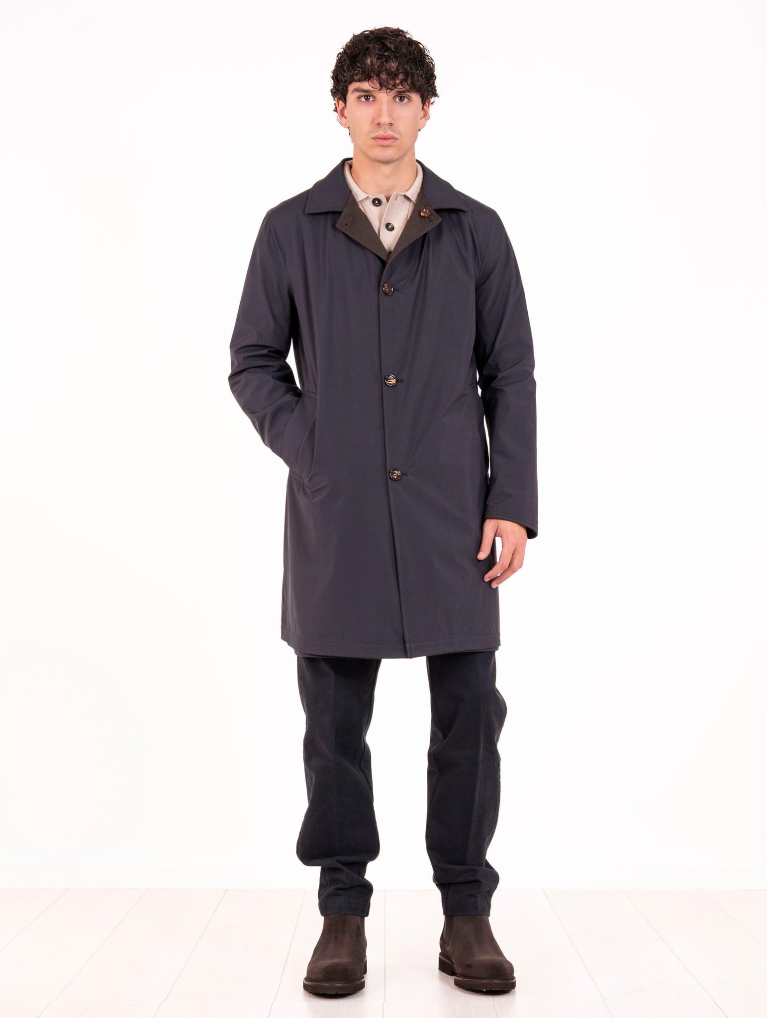 Cappotto Reversibile Kired in Cashmere e Tessuto Tecnico Verde Militare e Blu PEAKVERDEMILITARE Kired