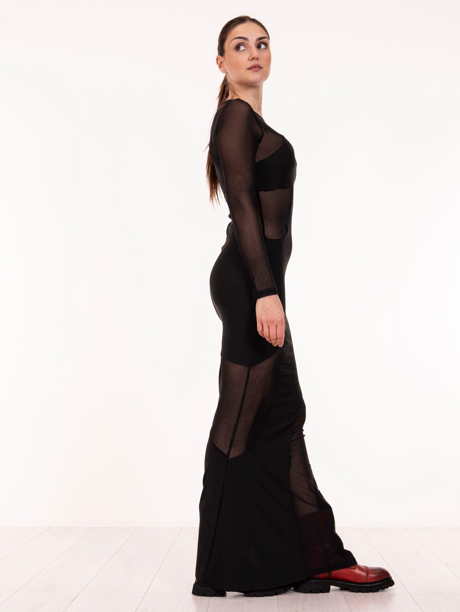 Abito Lungo Nosecret in Jersey e Tulle Nero 253NS020LIQUI NoSecrets