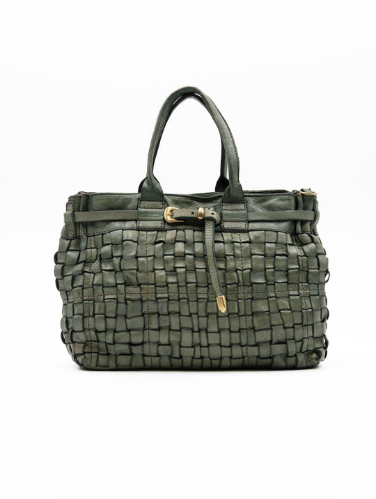 Borsa Edera Campomaggi in Pelle Intrecciata Verde