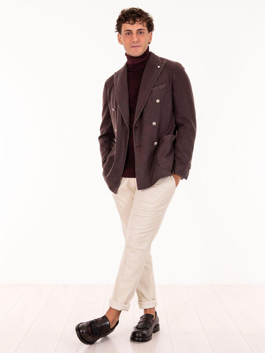 Double-breasted Jacket L.B.M. 1911 in Virgin Wool and Plum Cashmere