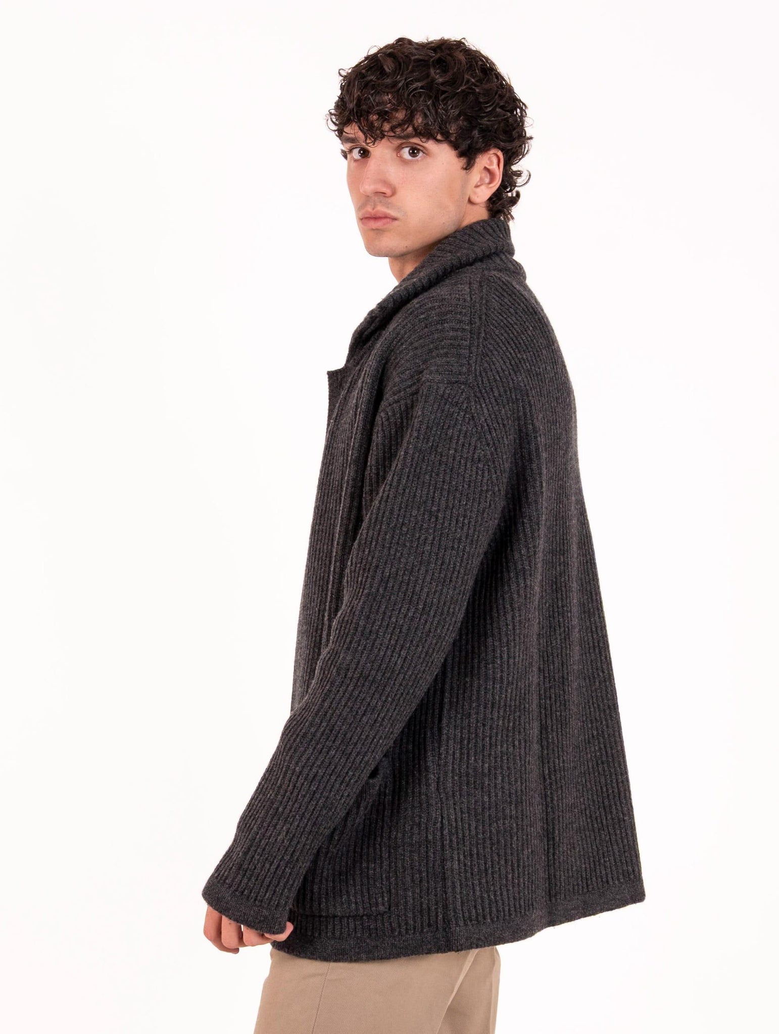 Bomber Alpha Studio in Lana e Cashmere Antracite AU-3126N1004 Alpha Studio