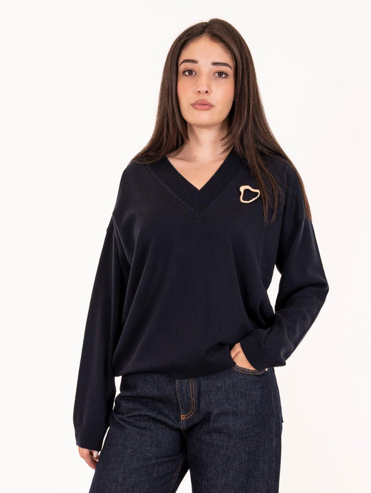 Pullover V Alpha Studio aus reiner Wolle in Nachtblau