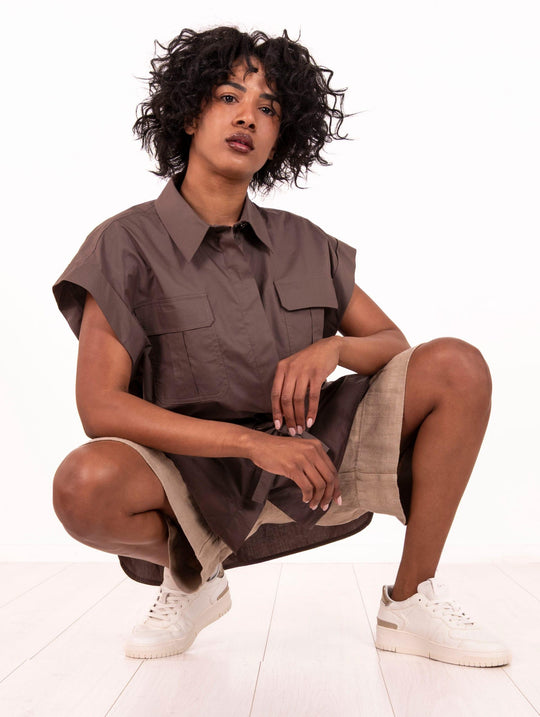 Camicia Sahariana Alessia Santi in Cotone Stretch Cacao