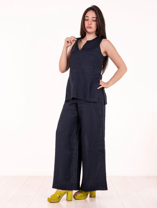 Pantalone Daniele Fiesoli in Puro Lino Navy