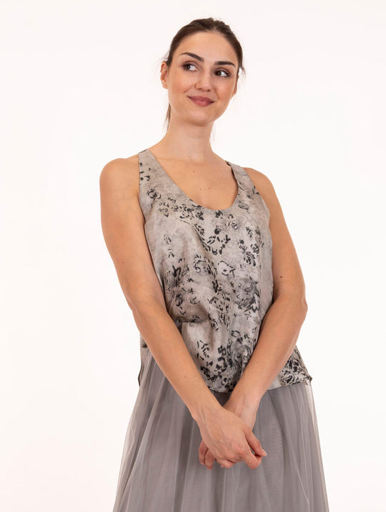 Top Canotta Alysi in Seta Tapestry Print Argilla
