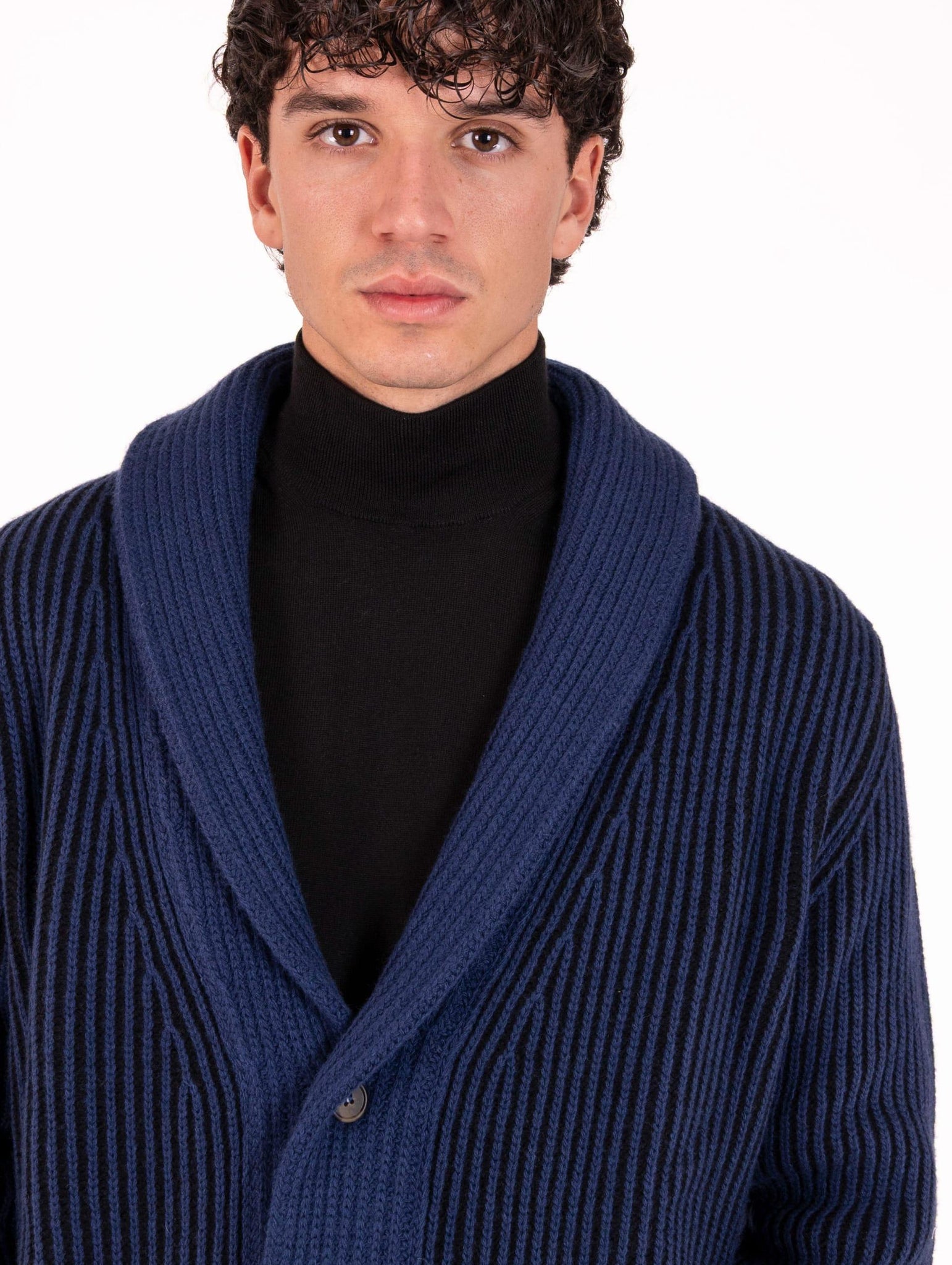 Cardigan Zanieri in Lambswool e Cashmere Navy e Nero CG-CAU-3536-B0007 Zanieri