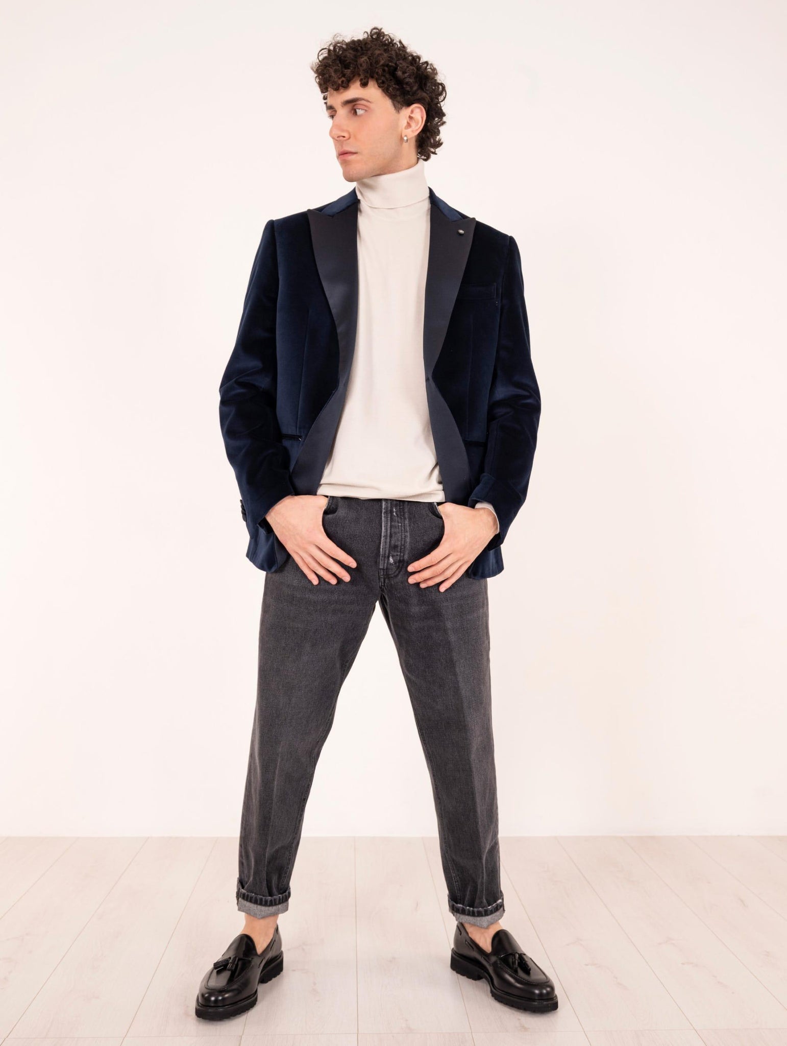 Giacca Smoking Luigi Bianchi Mantova in Velluto Blu 23453258701 Luigi Bianchi Mantova