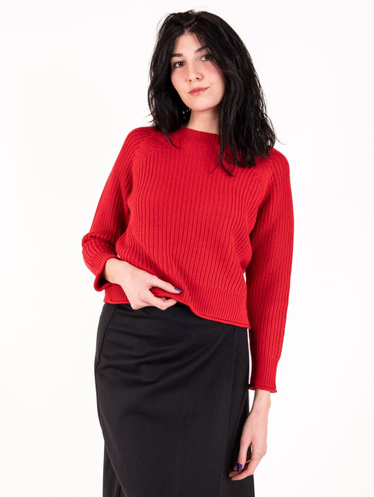 Rundhalspullover Alpha Studio aus Merinowolle Rot