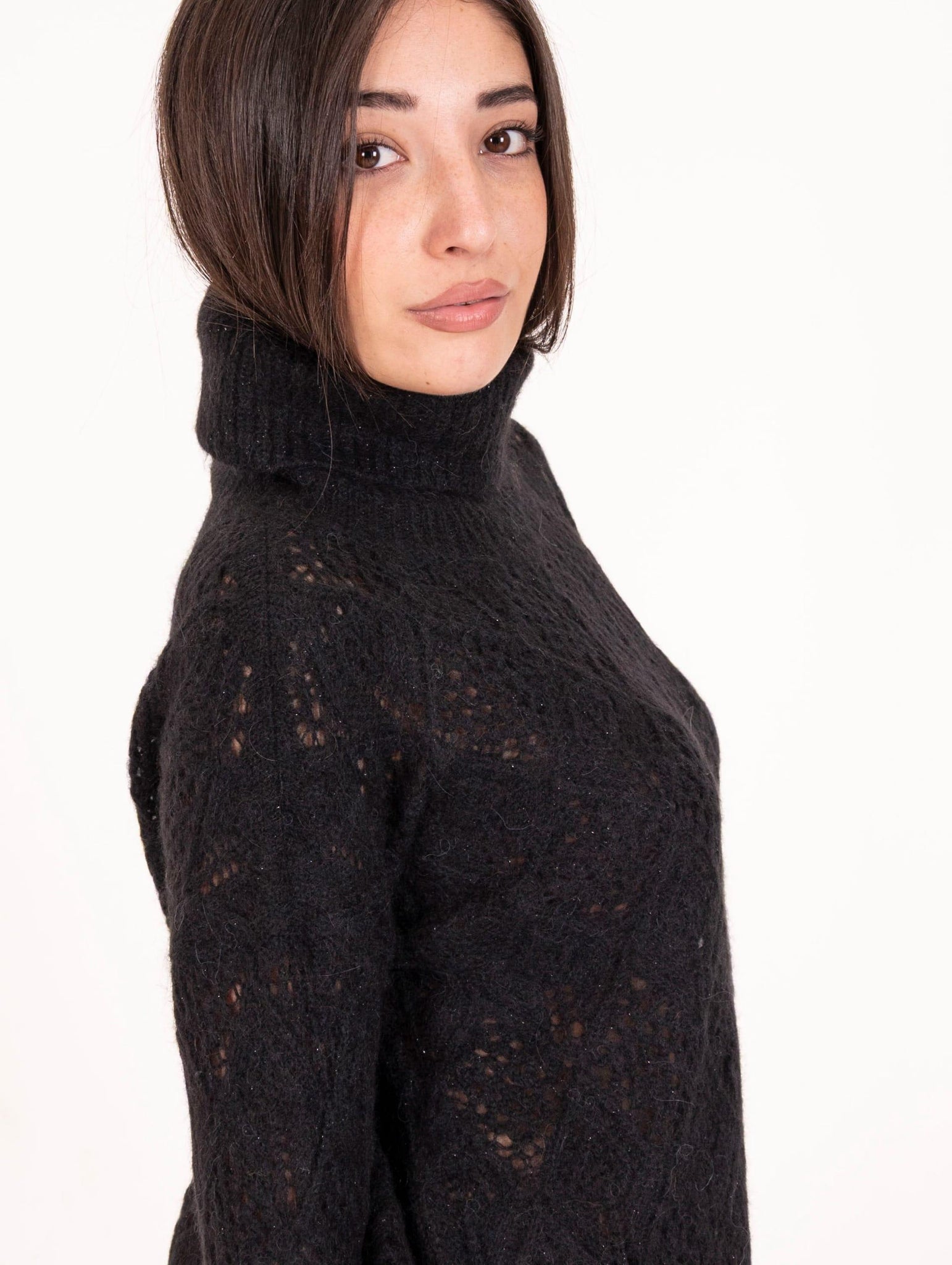 Pull Dolcevita D.Exterior in Lana e Alpaca Nero 613072NERO D.EXTERIOR