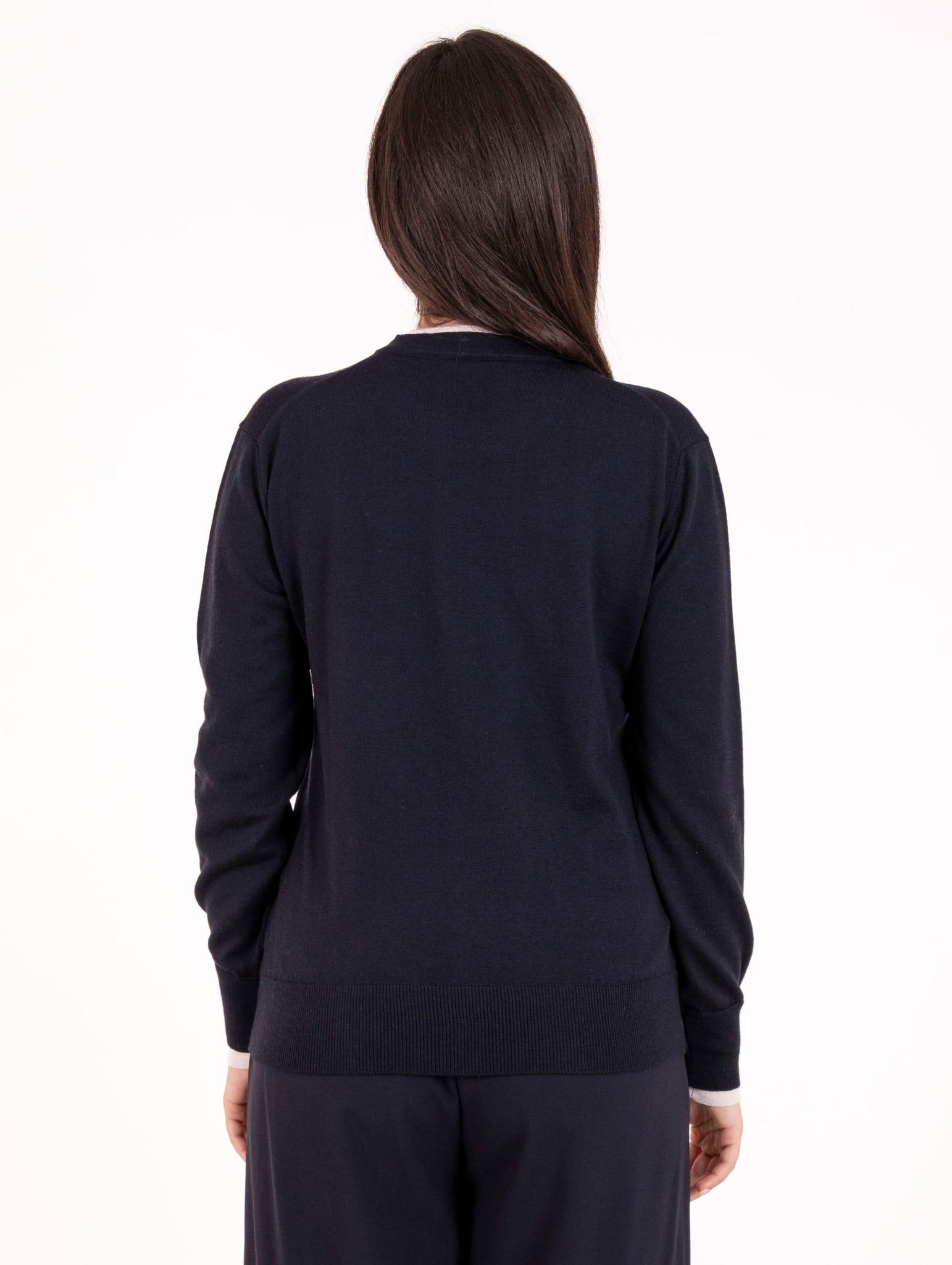 Maglia Bicolor Alpha Studio in Pura Lana Blu Notte e Bianco AD-4011C2001 Alpha Studio