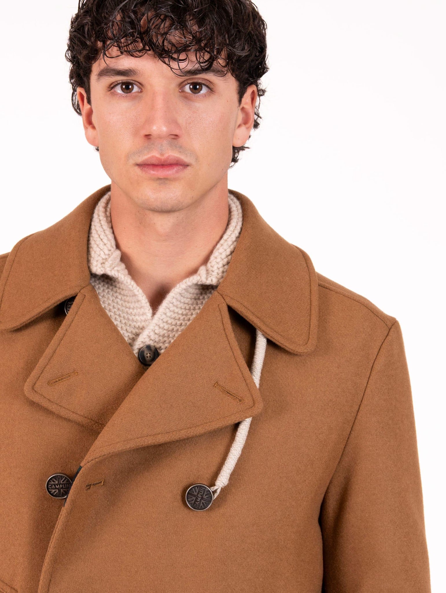 Peacot Camplin Squadron in Lana Vergine e Cashmere Cammello SQUADRON-KCM Camplin