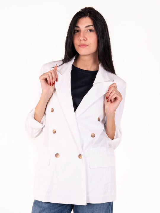 Giacca Doppiopetto White Sand in Cotone Stretch Bianca