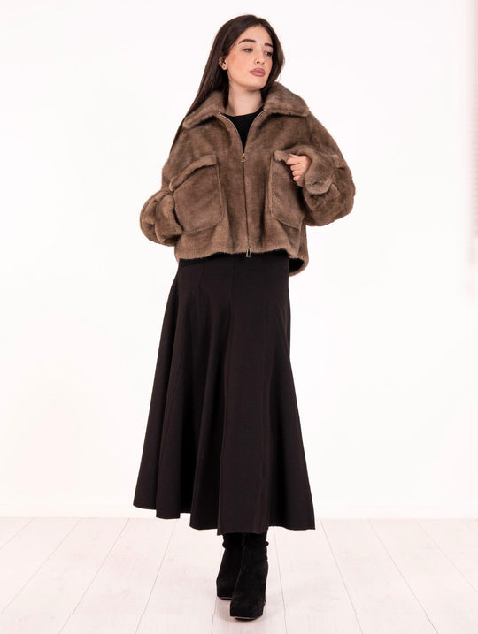 Giacca con Zip Eco Pelliccia Leon e Loulou Tortora