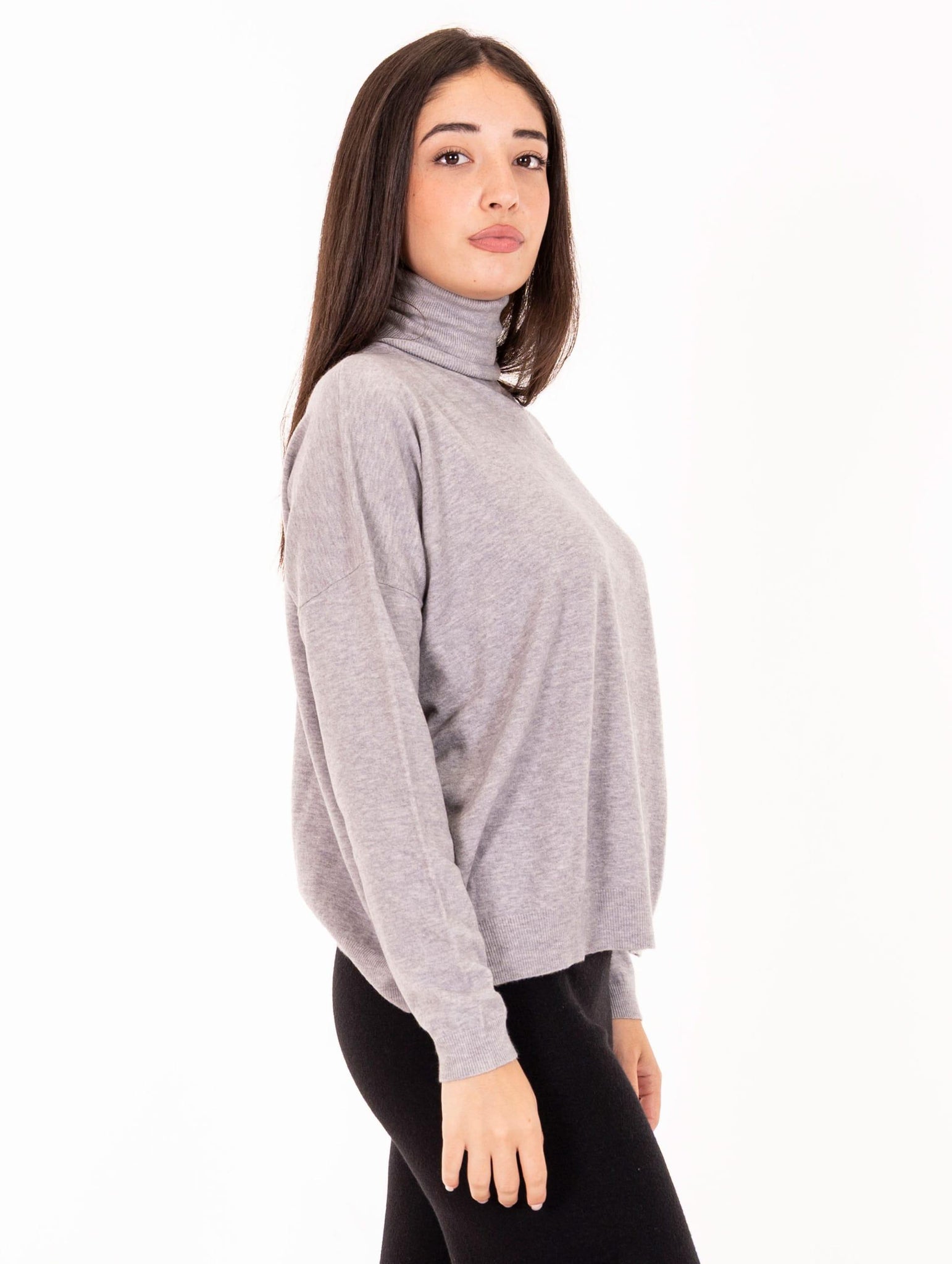 Maxi Maglia Dolcevita White Wise in Lana e Viscosa Grigio WW2001112 White Wise