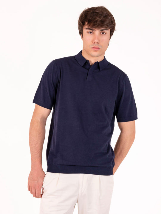 Polo Devore in Cotone Crepe e Seta Blu Notte
