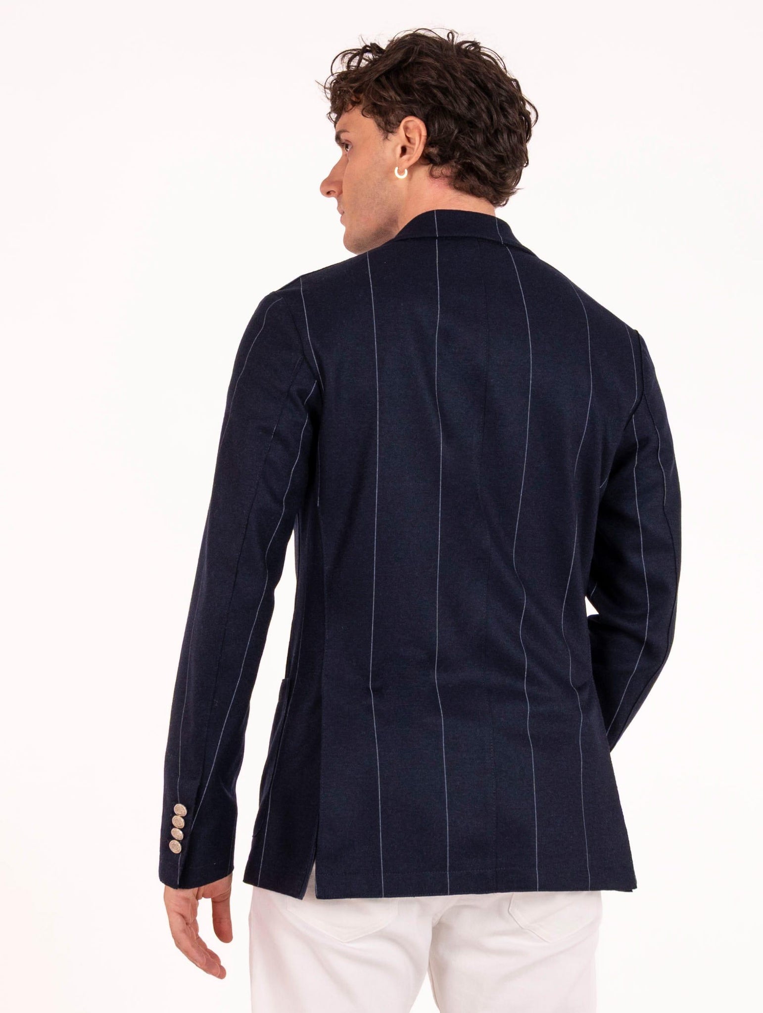 Giacca Doppiopetto Eleventy Milano in Jersey di Lana Gessata Blu e Azzurra L70GIAA02BOTTES0L23311 Eleventy Milano