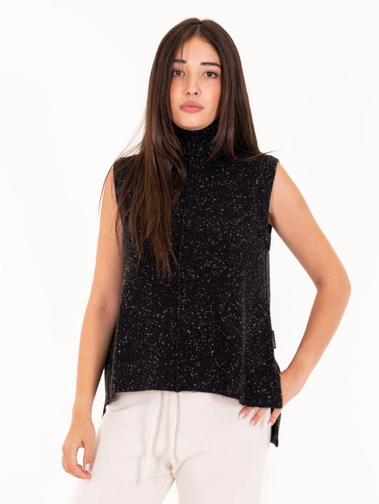 Gilet Alessia santi in Lana Melange Nero e Grigio