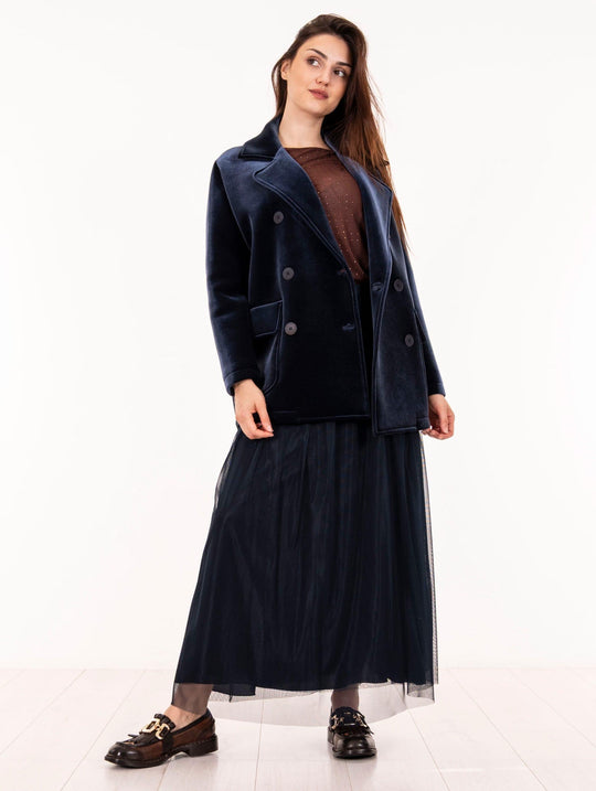 Peacoat Alpha Studio in Velluto Blu Notte