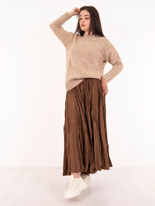 Alpha Studio Sweater in Pure Wool Melange White and Camel